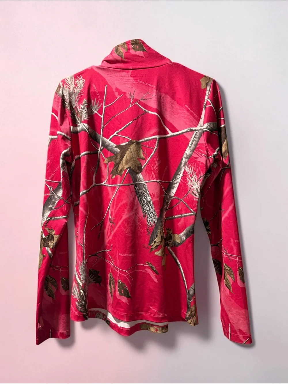 Girls Youth XL Realtree Pink Camo Long Sleeve Quarter-Zip Performance Top